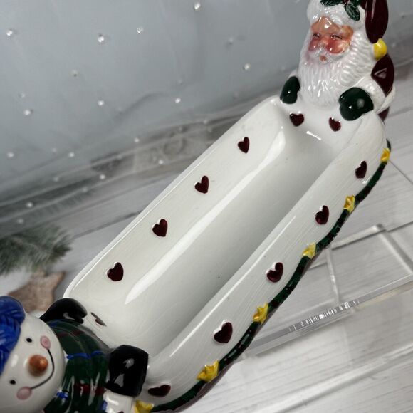 Earthenware Holiday Santa Claus Snowman Christmas Cracker Dish #20639 - Picture 4 of 15